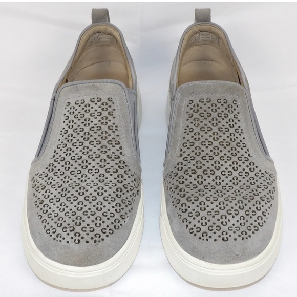 Vionic Size 8 KIMMIE PERF Gray Suede Slip on Loafer cut out detail pattern • - Picture 2 of 5